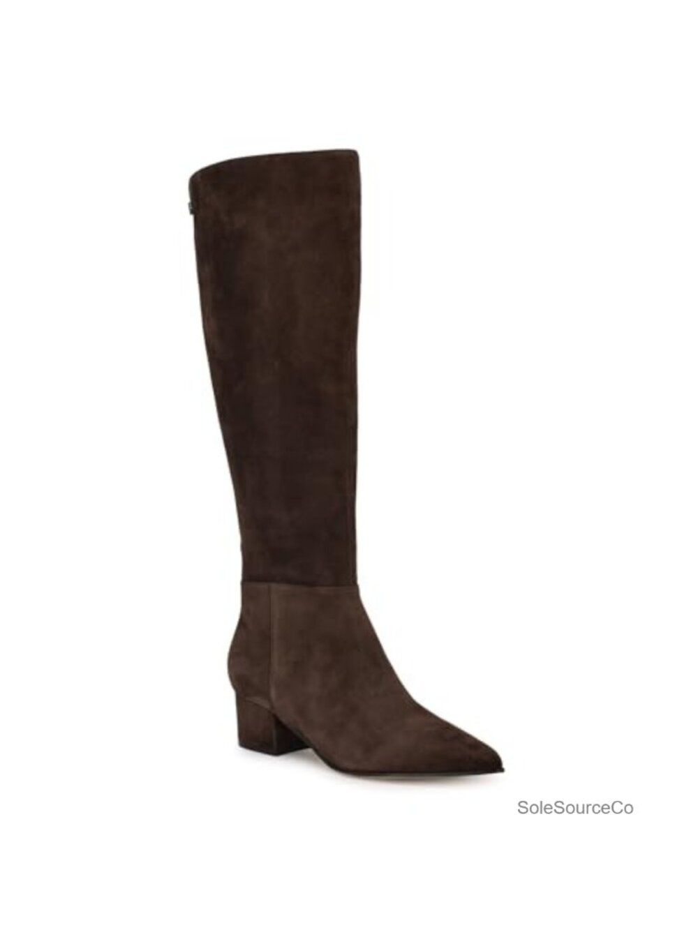 Nine West Morgin Suede Knee-High Dress Boot Pointy Toe Block Heel